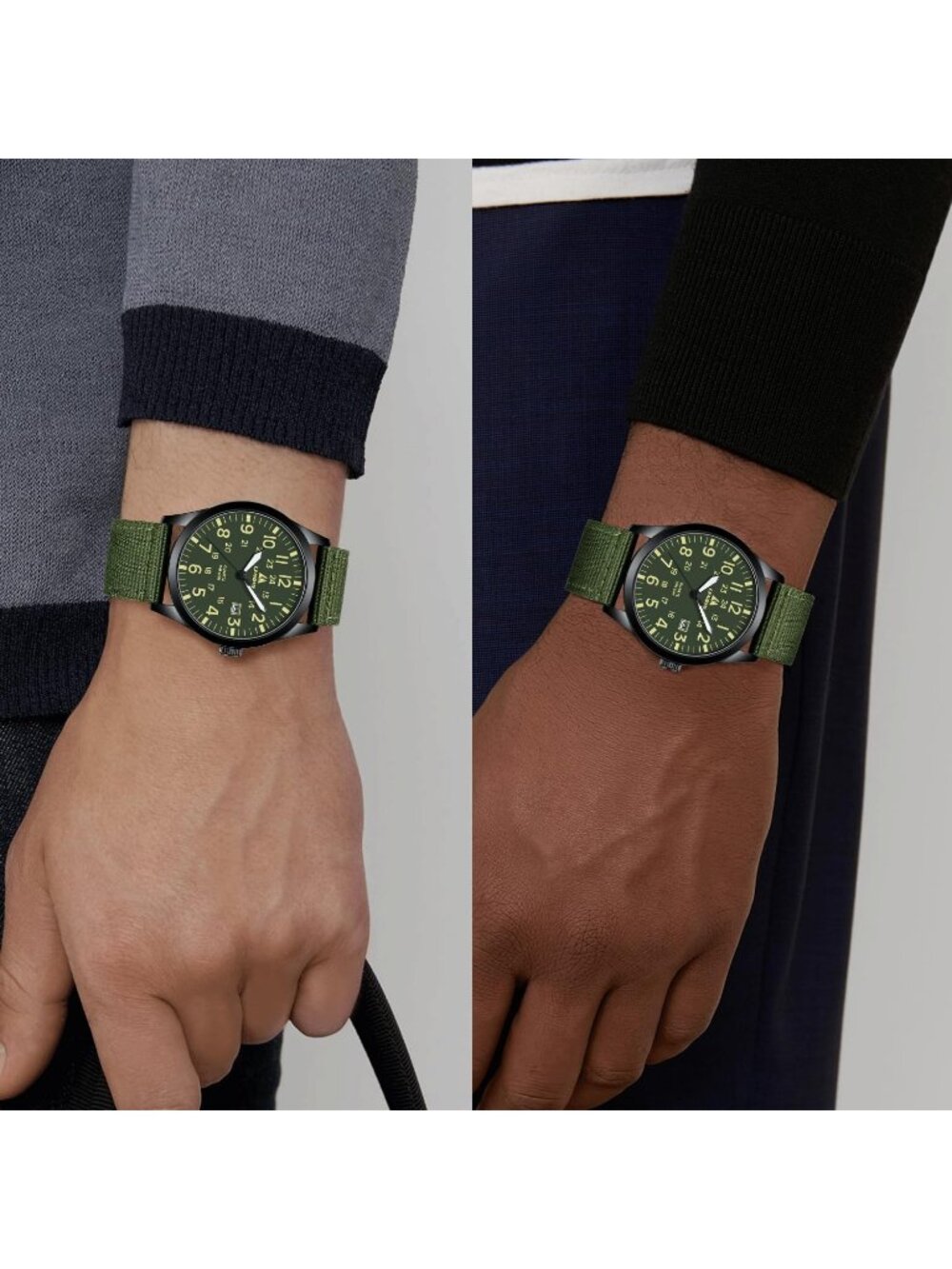 Men's Green Nylon Strap Stylish Luminous Unisex Military Tactical Casual Watch - Picture 6 of 6